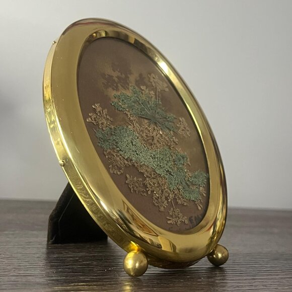 MCM Pressed Dried Wildflower Floral Leave Brass Framed-Hawaiian Floral - Picture 7 of 10